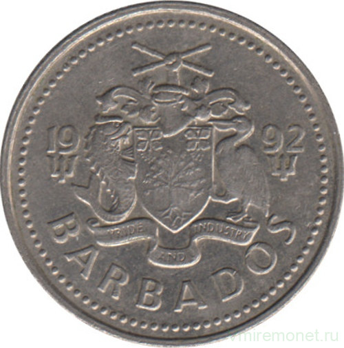 Монета. Барбадос. 10 центов 1992 год.