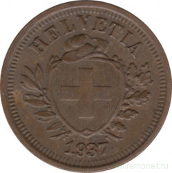 Монета. Швейцария. 1 раппен 1937 год.