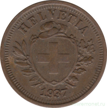 Монета. Швейцария. 1 раппен 1937 год.