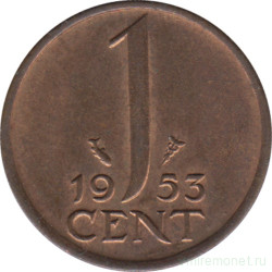 Монета. Нидерланды. 1 цент 1953 год.