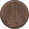 Монета. Нидерланды. 1 цент 1953 год. ав.