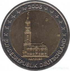Монета. Германия. 2 евро 2008 год. Гамбург (D).