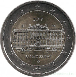 Монета. Германия. 2 евро 2019 год. 70 лет Бундесрату (D).