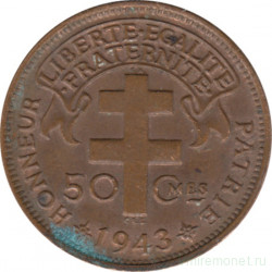 Монета. Французская Экваториальная Африка. 50 сантимов 1943 год.