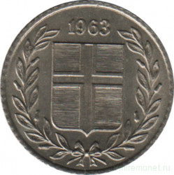 Монета. Исландия. 10 аурар 1963 год.