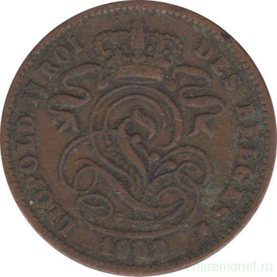 Монета. Бельгия. 2 сантима 1902 год. Des Belges.
