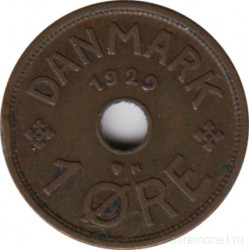 Монета. Дания. 1 эре 1929 год.