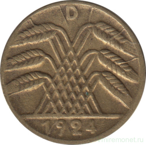 Монета. Германия. Веймарская республика. 5 рейхспфеннигов 1924 год. Монетный двор - Мюнхен (D).