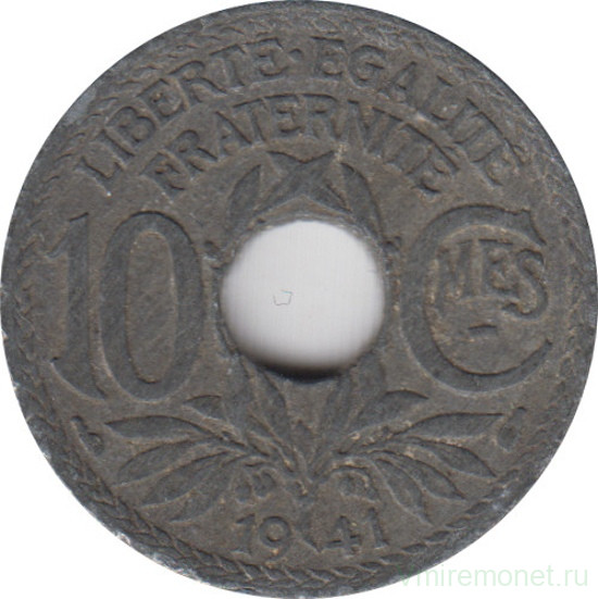 Монета. Франция. 10 сантимов 1941 год. (подчеркивание mes).