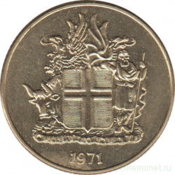 Монета. Исландия. 1 крона 1971 год.