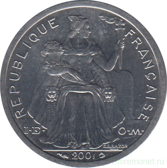 Монета. Французская Полинезия. 1 франк 2001 год.