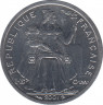 Монета. Французская Полинезия. 1 франк 2001 год. ав.