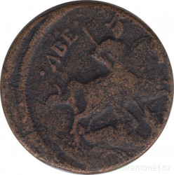 Монета. Россия. 2 копейки 1758 год. Надпись сверху.