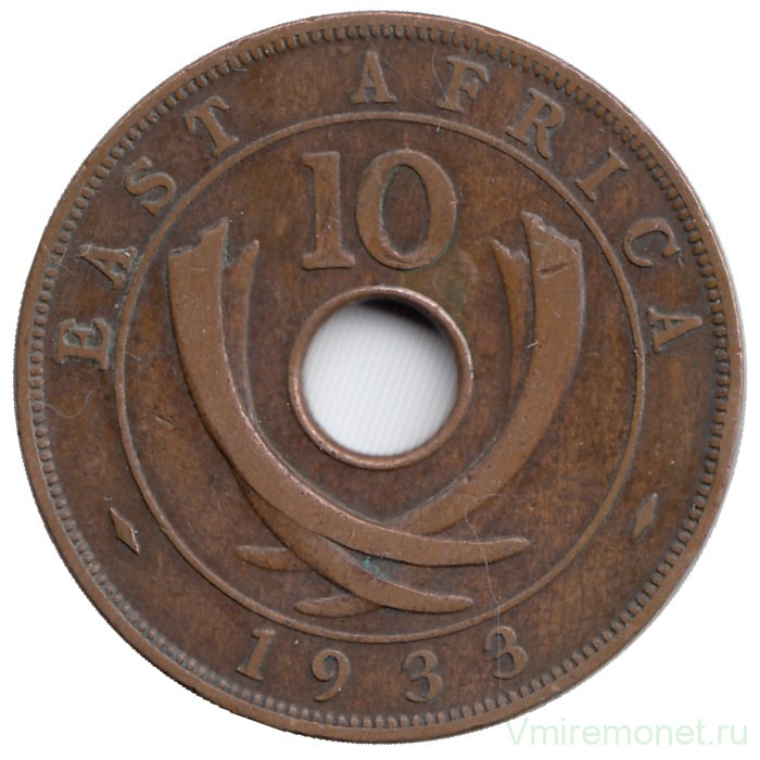Монета. Британская Восточная Африка. 10 центов 1933 год.