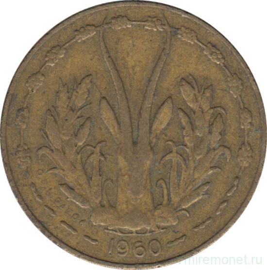 Монета. Западноафриканский экономический и валютный союз (ВСЕАО). 5 франков 1960 год.