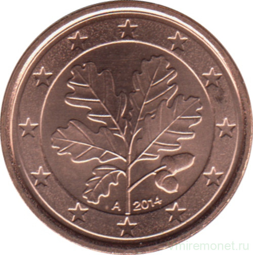 Монета. Германия. 1 цент 2014 год. (A).