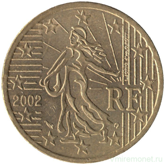 Монета. Франция. 50 центов 2002 год.