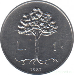 Монета. Сан-Марино. 1 лира 1987 год. 15 лет возобновления чеканки лиры.