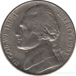 Монета. США. 5 центов 1993 год. Монетный двор D.