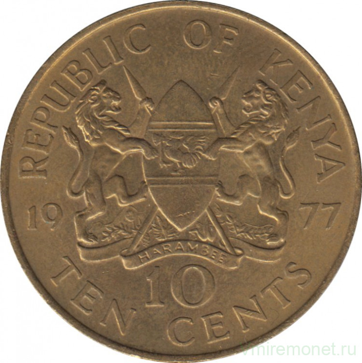 Монета. Кения. 10 центов 1977 год.
