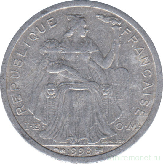 Монета. Французская Полинезия. 1 франк 1998 год.