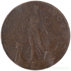 Монета. Италия. 2 чентезимо 1909 год.
