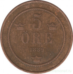 Монета. Швеция. 5 эре 1889 год.