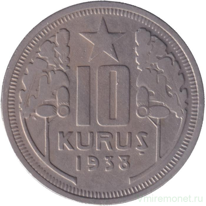 Монета. Турция. 10 курушей 1938 год.