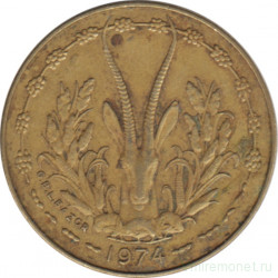 Монета. Западноафриканский экономический и валютный союз (ВСЕАО). 5 франков 1974 год.