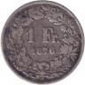 Монета. Швейцария. 1 франк 1876 год.