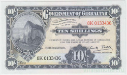 Банкнота. Гибралтар. 10 шиллингов 1934 год. Выпуск 2018 год (= 50 пенсам).