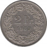  Монета. Швейцария. 2 франка 1989 год. ав.