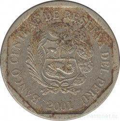 Монета. Перу. 50 сентимо 2001 год.