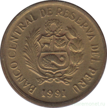 Монета. Перу. 1 сентимо 1991 год.
