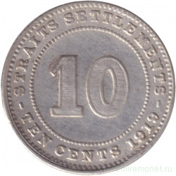 Монета. Стрейтс Сетлментс. 10 центов 1919 год.