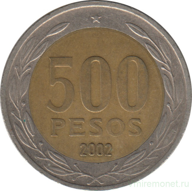 Монета. Чили. 500 песо 2002 год.