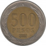 Монета. Чили. 500 песо 2002 год. ав.