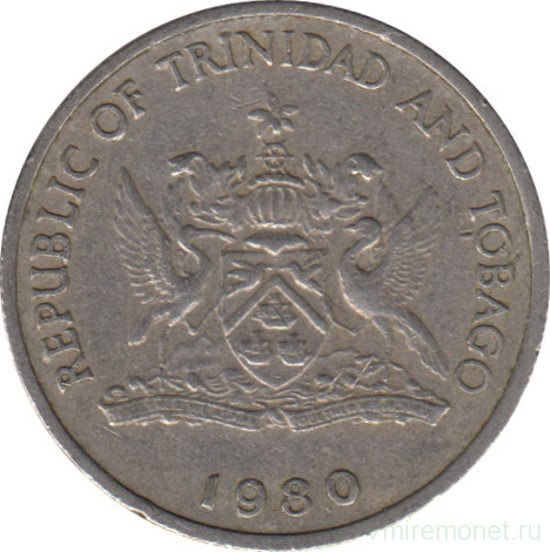 Монета. Тринидад и Тобаго. 25 центов 1980 год.