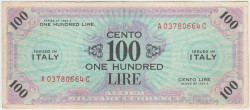 Банкнота. Италия. Оккупация союзников. 100 лир 1943 год. Тип М21a.