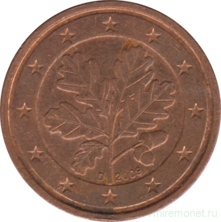 Монета. Германия. 2 цента 2009 год. (D).