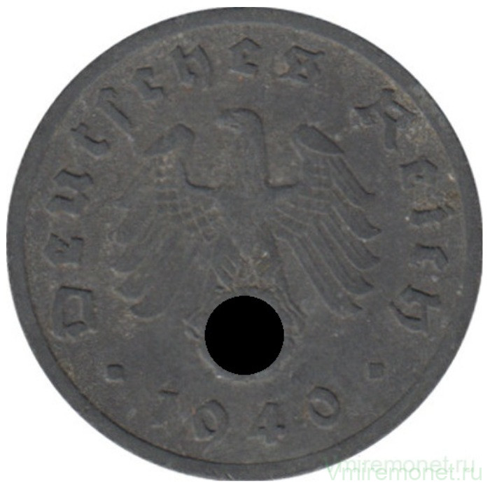 Монета. Германия. Третий Рейх. 1 рейхспфенниг 1940 год. Монетный двор - Штутгарт (F). Цинк. Монета. Германия. Третий Рейх. 1 рейхспфенниг 1940 год. Монетный двор - Штутгарт (F). Цинк.
