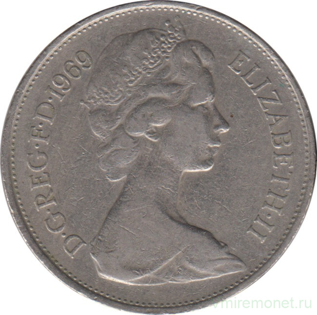 Монета. Великобритания. 10 пенсов 1969 год.