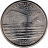 Аверс.Монета. США. 25 центов 2001 год. Штат № 15 Кентукки. Монетный двор P.