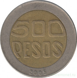 Монета. Колумбия. 500 песо 2005 год.