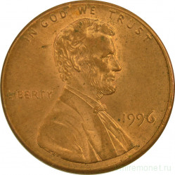 Монета. США. 1 цент 1996 год.