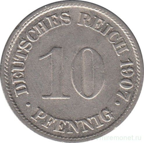 Монета. Германия (Германская империя 1871-1922). 10 пфеннигов 1907 год. (G).
