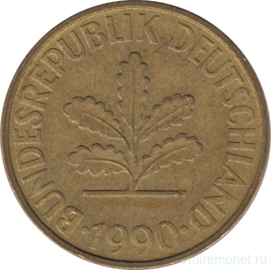 Монета. ФРГ. 10 пфеннигов 1990 год. Монетный двор - Гамбург (J).