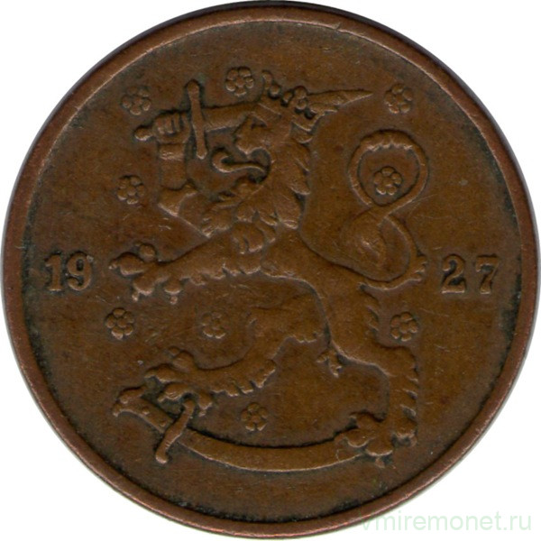 Монета. Финляндия. 5 пенни 1927 год.