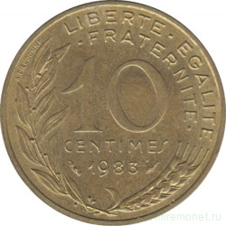 Монета. Франция. 10 сантимов 1983 год.