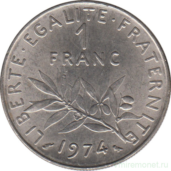 Монета. Франция. 1 франк 1974 год.